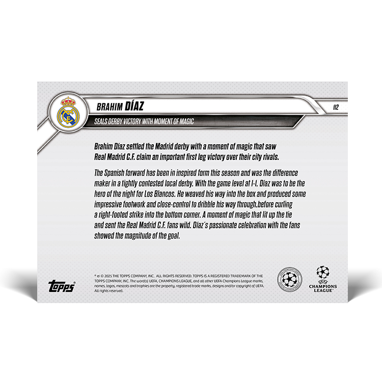 Brahim Diaz - 2024-25 UCL Topps NOW Card 112 - PR: 451 - Image 7
