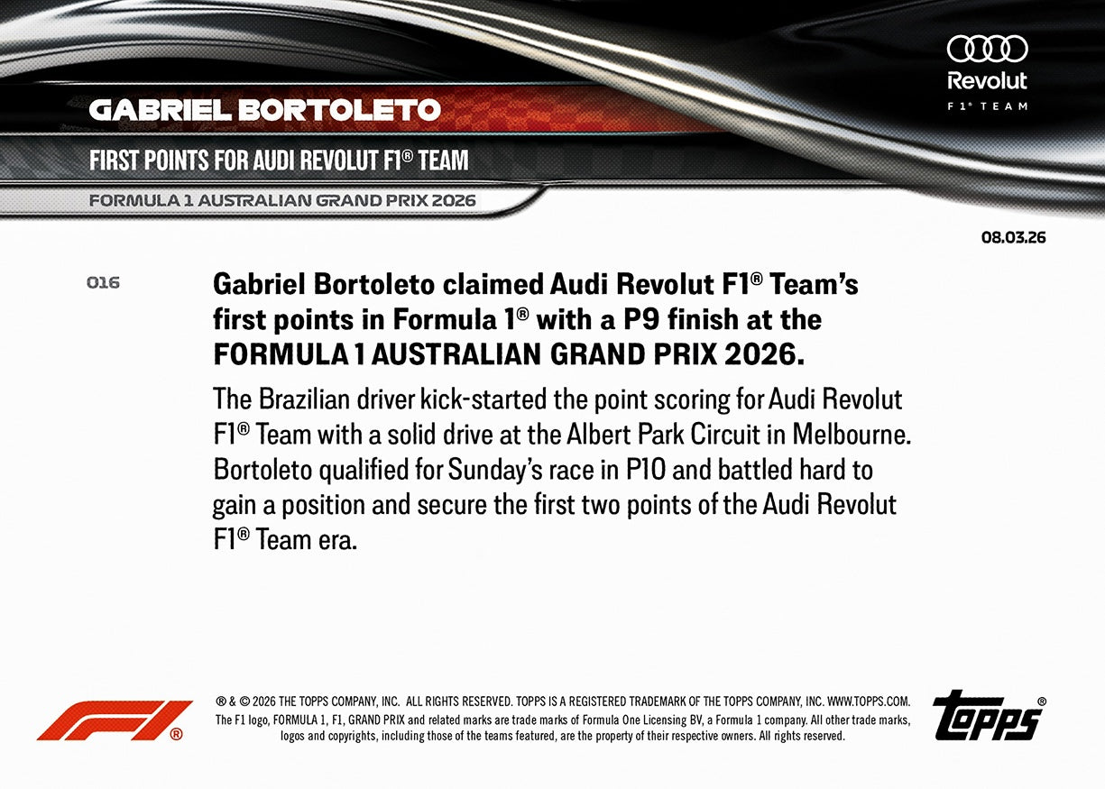 Gabriel Bortoleto - 2026 Formula 1 Topps NOW - Card 16 - PR: 1700 - Image 7