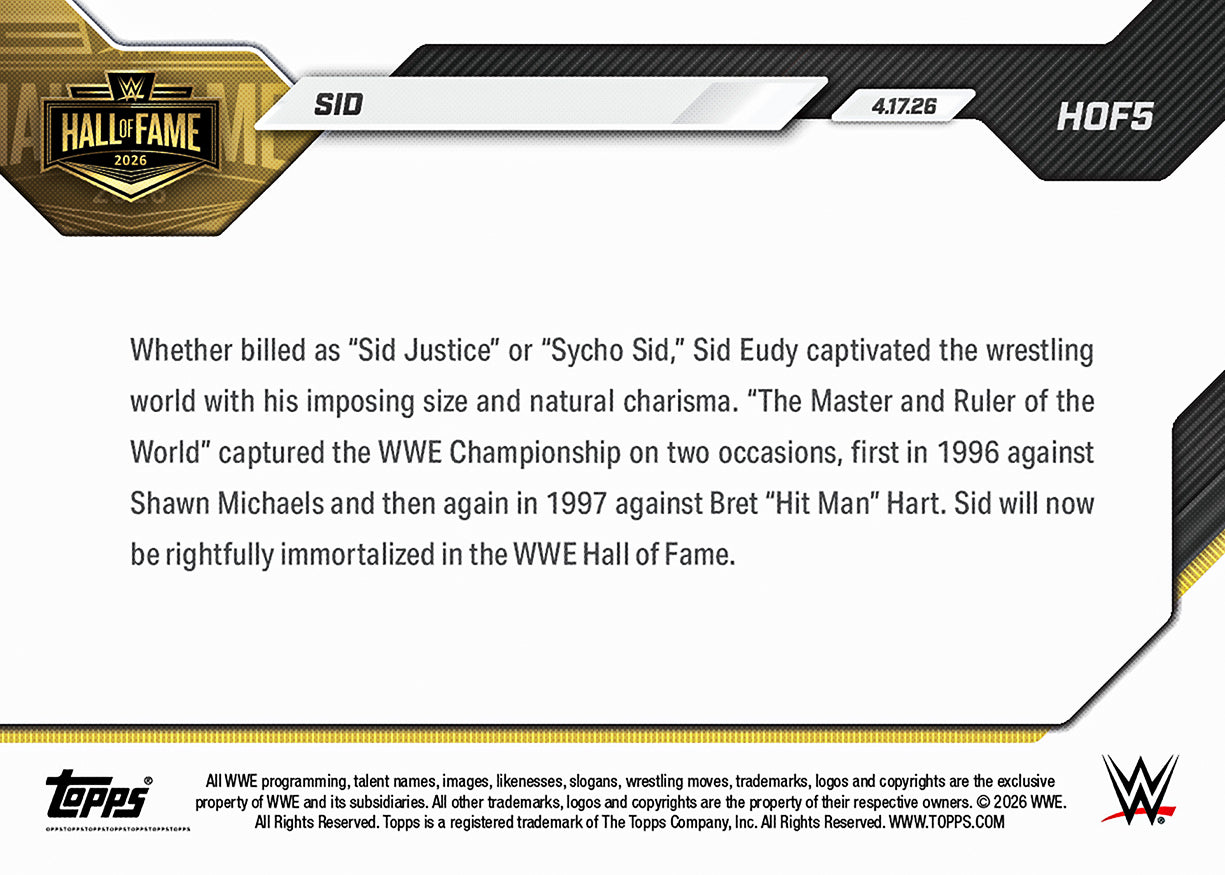 Sid - 2026 WWE Topps NOW - Card HOF5 - PR: 575 - Image 2