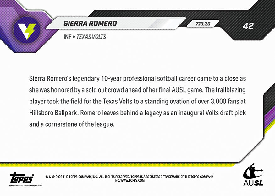 Sierra Romero - 2026 AUSL Topps NOW - Card 42 - PR: 750 - Image 2