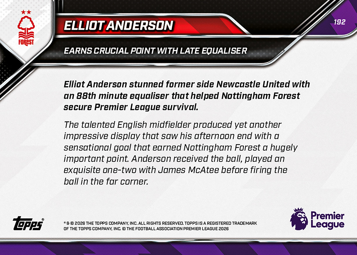 Elliot Anderson - 2025-26 Premier League Topps NOW - Card 192 - PR: 255 - Image 7
