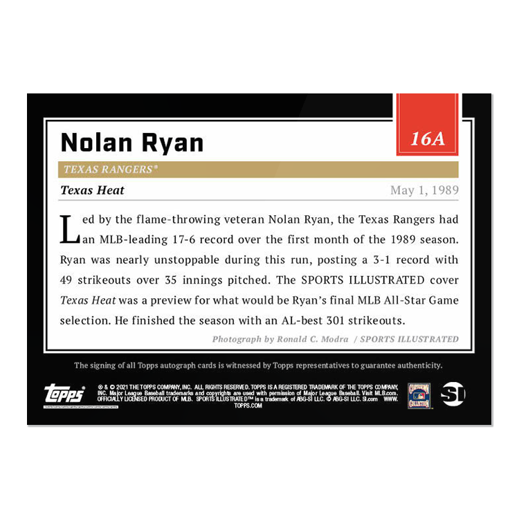 On-Card Auto # to 25 - 2021 Topps x Sports Illustrated - Nolan Ryan - Card #16A - Image 2