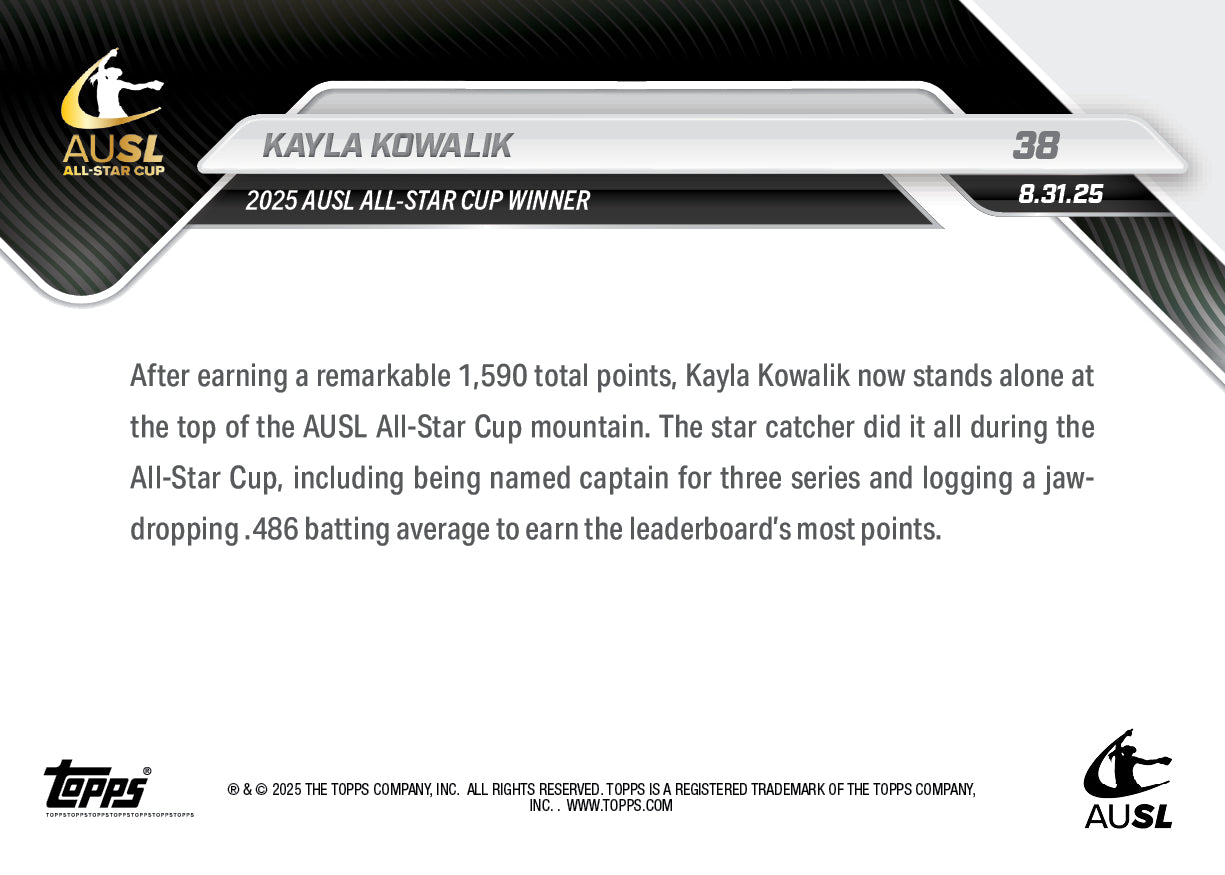 Kayla Kowalik - 2025 AUSL Topps NOW - Card 38 - LOOK FOR RELICS - PR: 893 - Image 3