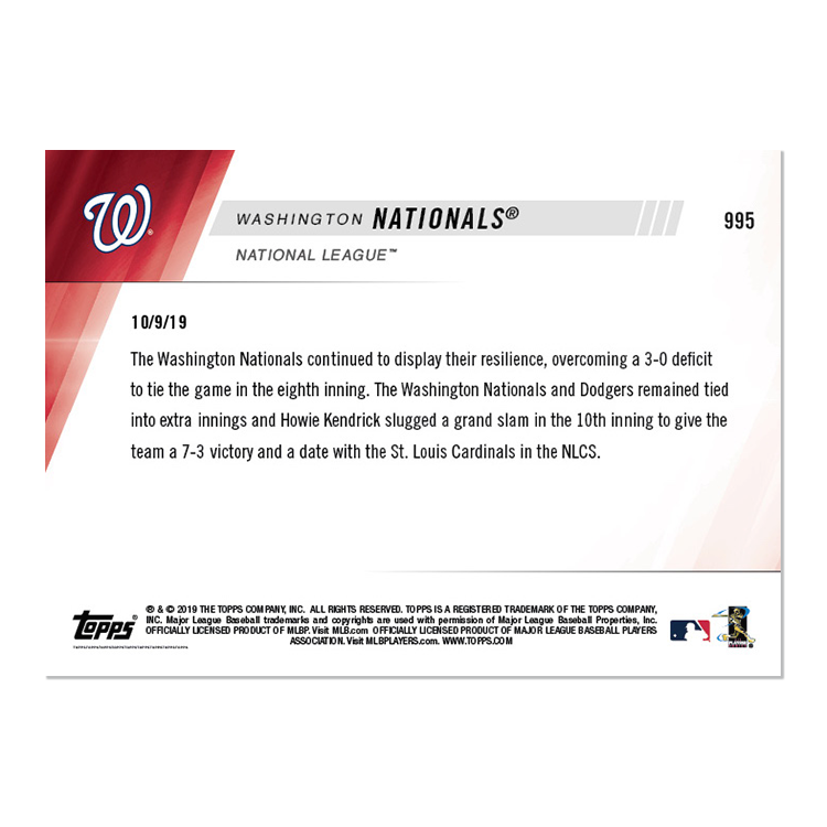 Alternative view of Washington Nationals - MLB TOPPS NOW Card 995 - Print Run: 406