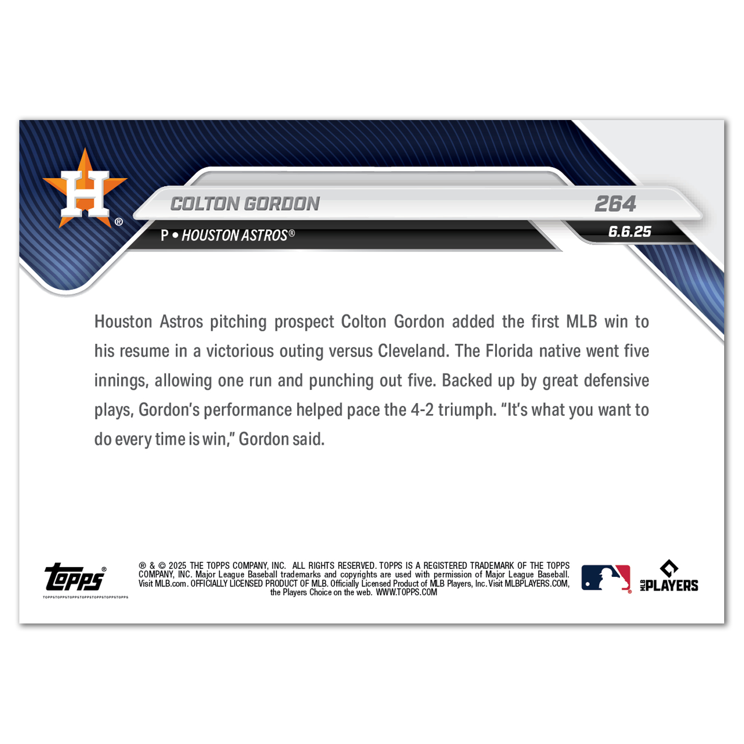 Colton Gordon - 2025 MLB Topps NOW - Card 264 - PR: 446 - Image 2