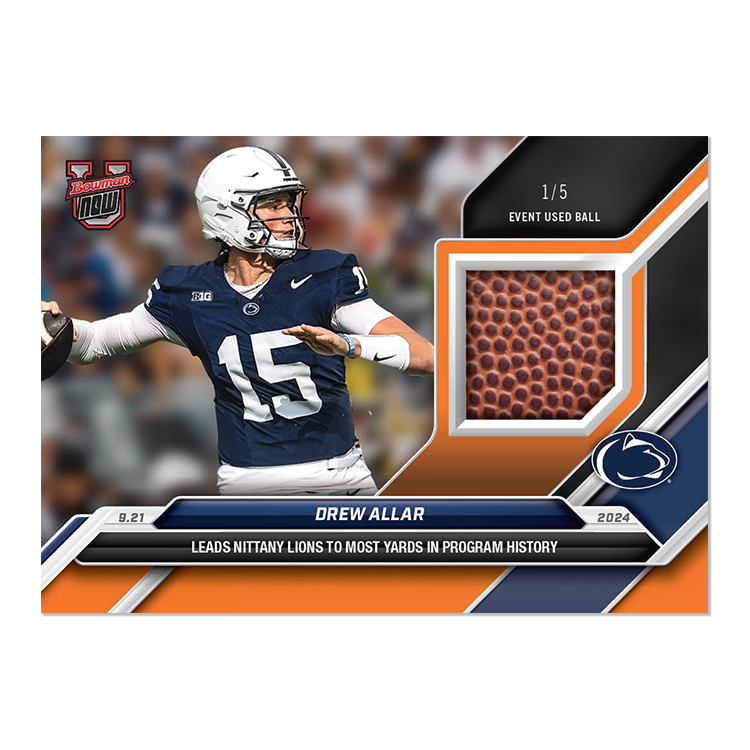 Game-used Ball Relic # to 49 or Lower - Drew Allar - 2024 Bowman U Now Card 15 - Image 7
