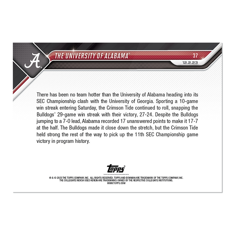 Alternative view of The University of Alabama - 2023 Bowman U NOW Football Card 37 - PR: 563