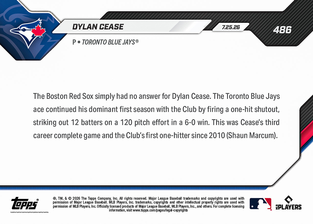 Dylan Cease - 2026 MLB Topps NOW - Card 486- PR: 742 - Image 2