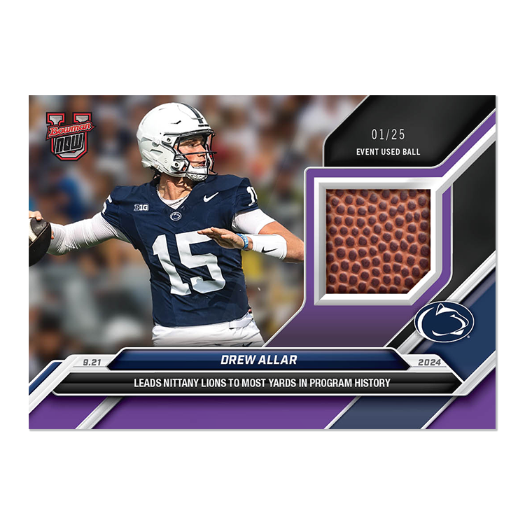 Game-used Ball Relic # to 49 or Lower - Drew Allar - 2024 Bowman U Now Card 15 - Image 5