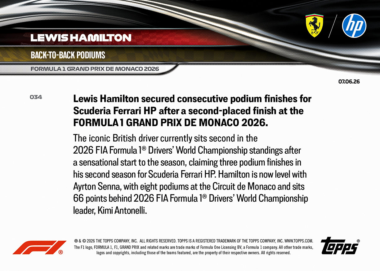 Lewis Hamilton - 2026 Formula 1 Topps NOW - Card 34 - PR: 9408 - Image 7