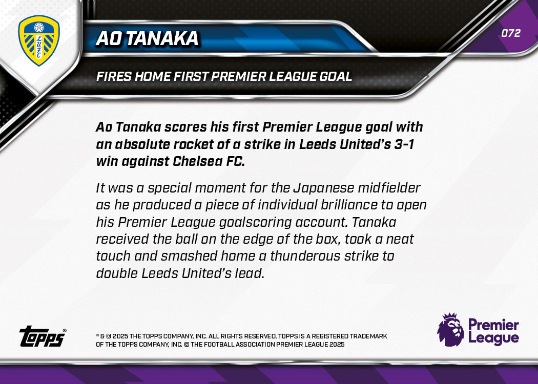 Ao Tanaka - 2025-26 Premier League Topps NOW - Card 72 - PR: 655 - Image 7