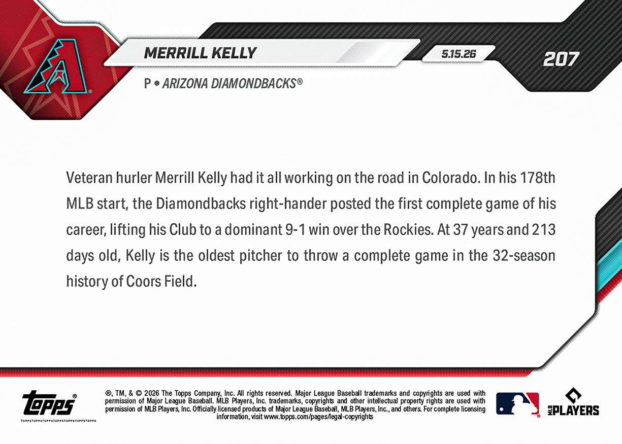 Merrill Kelly - 2026 MLB Topps NOW - Card 207 - PR: 491 - Image 2