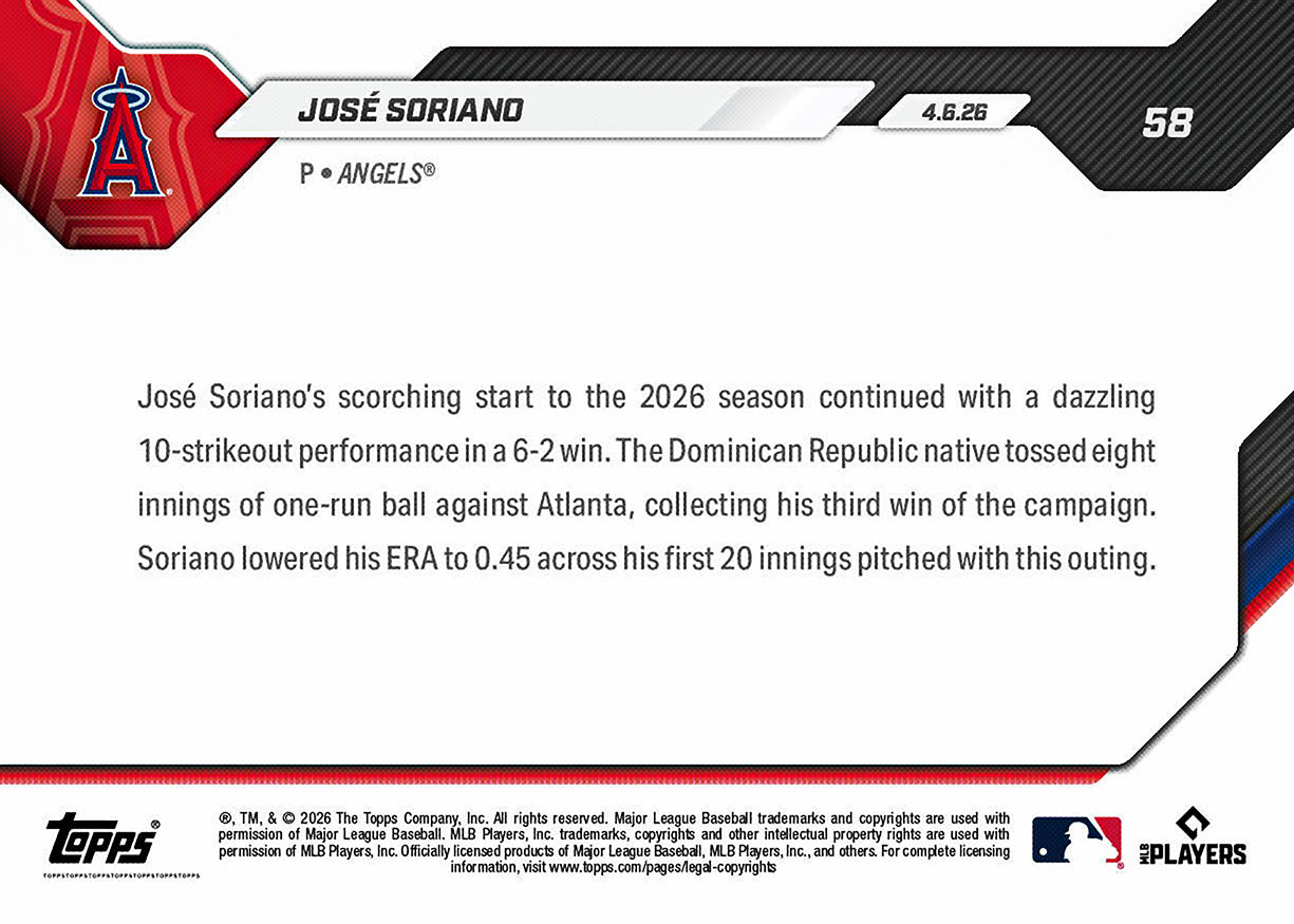 José Soriano - 2026 MLB Topps NOW - Card 58 - PR: 352 - Image 2