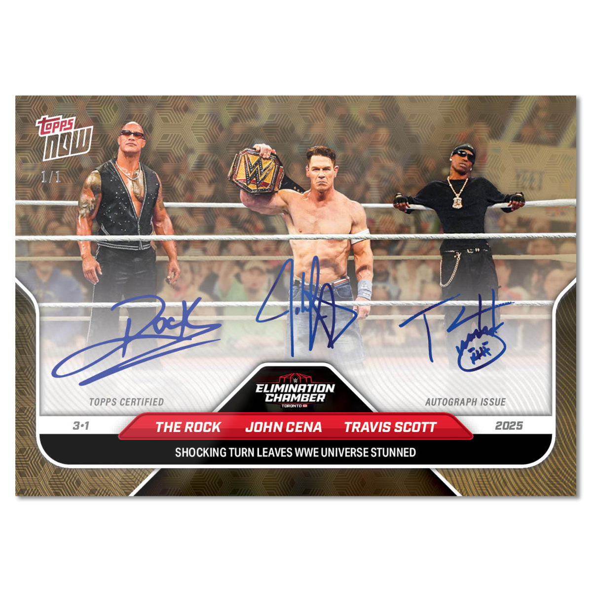 The Rock/John Cena/Travis Scott - 2025 WWE Topps NOW - Card 27 - LOOK FOR TRIPLE AUTO - PR: 55,211 - Image 2
