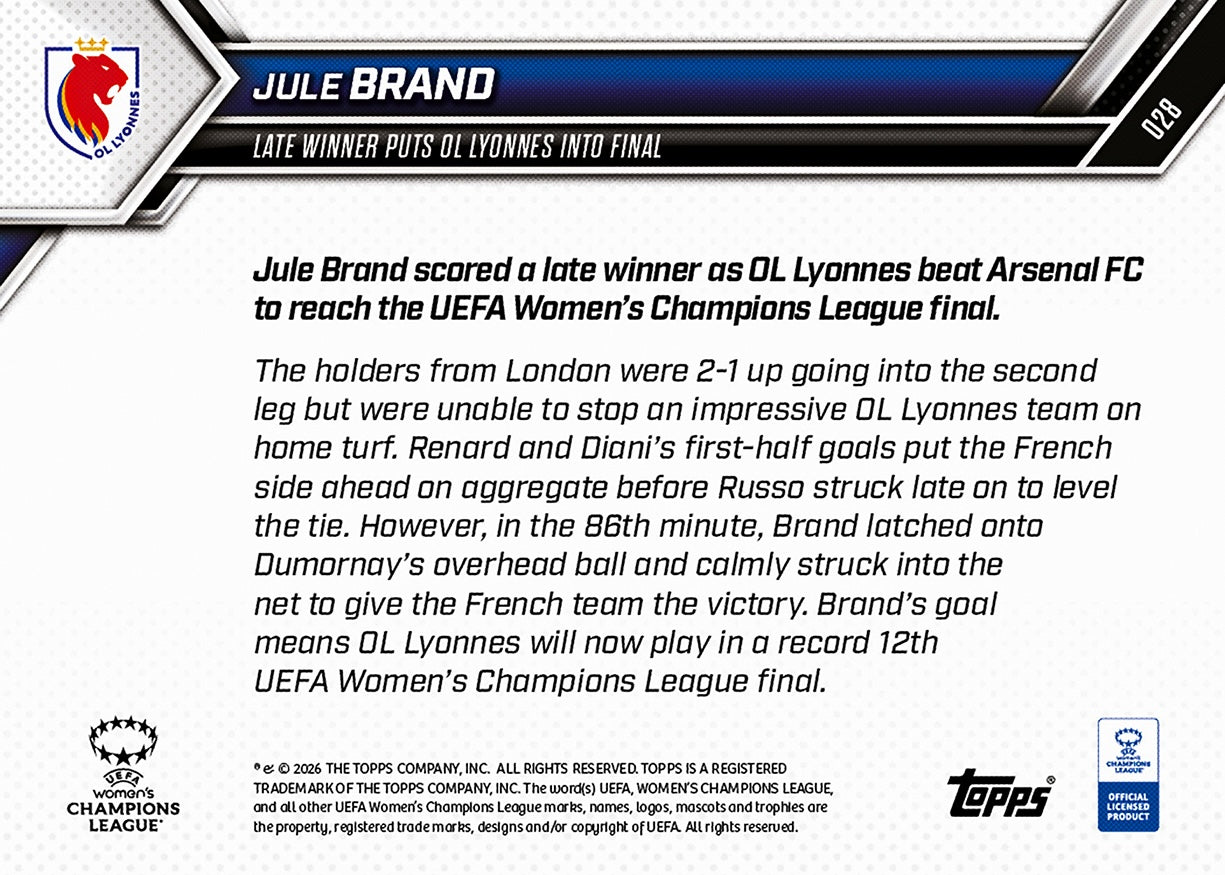 Jule Brand - 2025-26 UWCL Topps NOW - Card 28 - PR: 615 - Image 7
