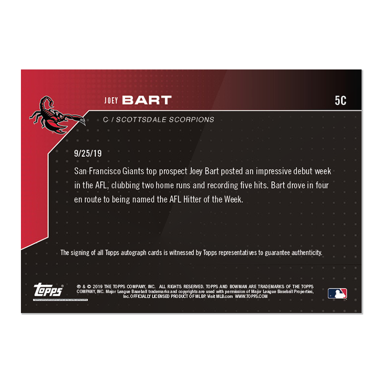 On-Card Auto # to 10 - Joey Bart - MLB TOPPS NOW Card 5C - Image 2