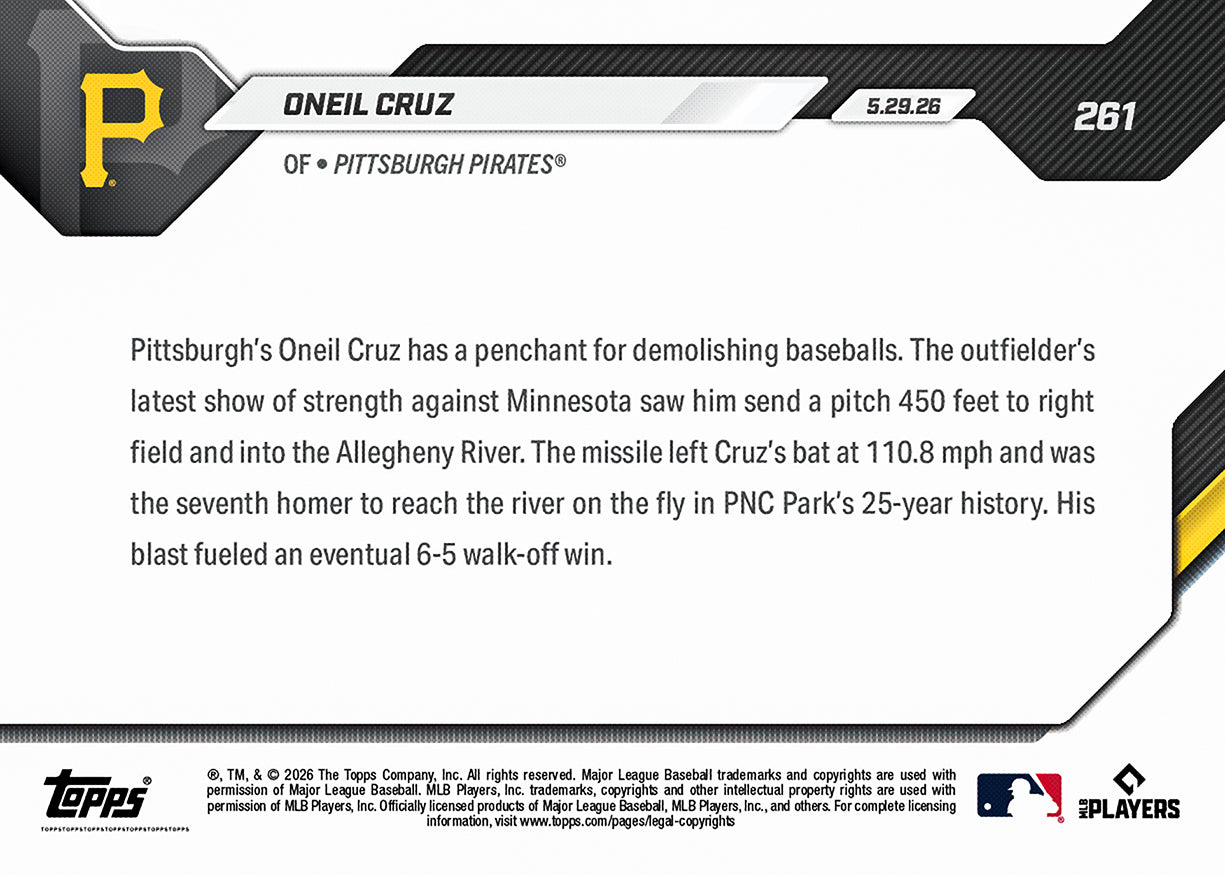 Oneil Cruz - 2026 MLB Topps NOW - Card 261 - PR: 634 - Image 2