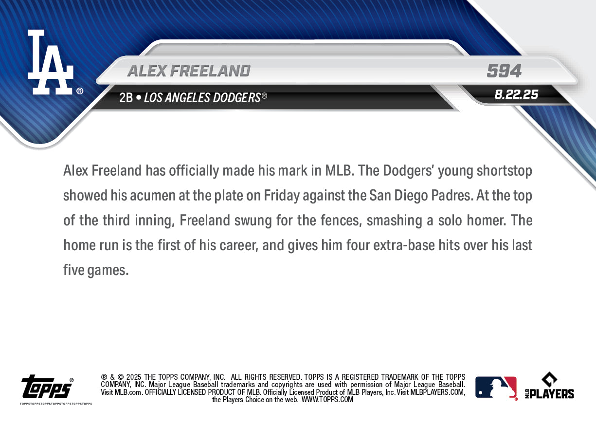 Alex Freeland - 2025 MLB Topps NOW - Card 594 - PR: 1277 - Image 2