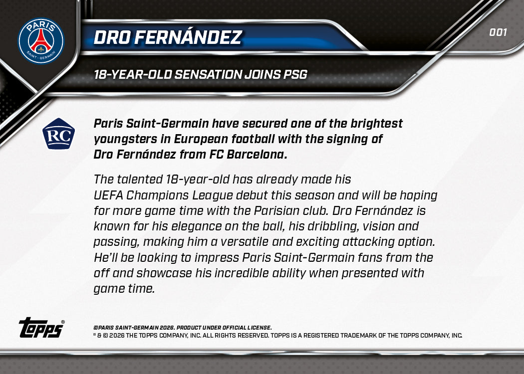 Dro - 2026 Paris Saint-Germain Topps NOW - Card 1 - PR: 3953 - Image 8
