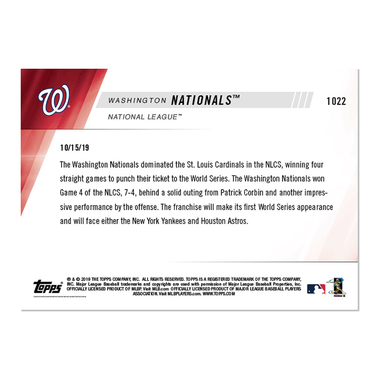 Alternative view of Washington Nationals - MLB TOPPS NOW Card 1022 - Print Run: 867