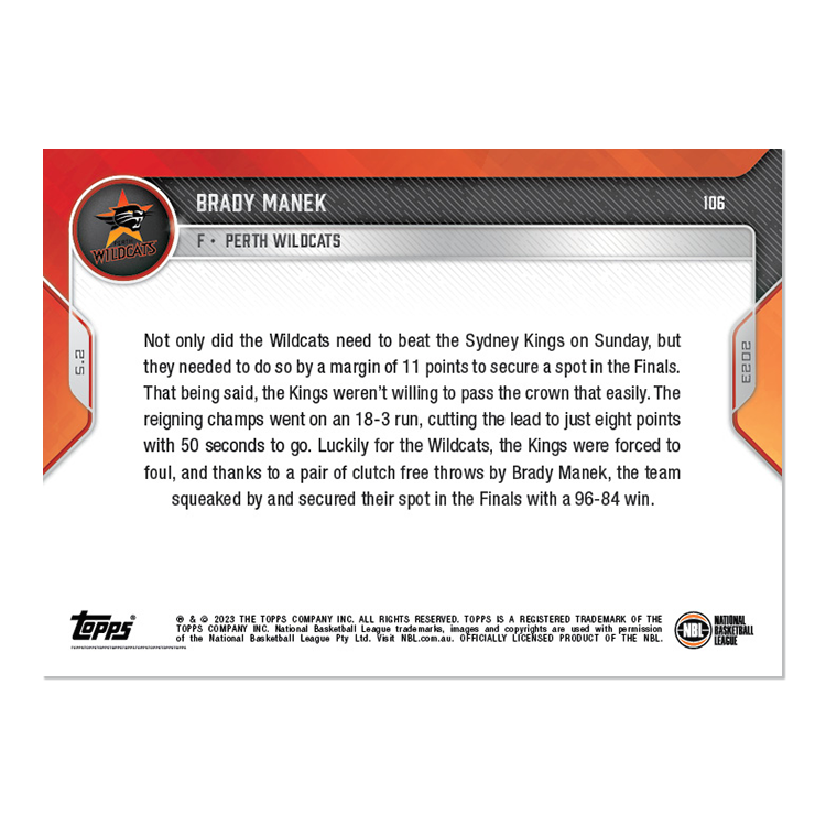 Alternative view of Brady Manek - 2022-23 NBL TOPPS NOW Card 106 - PR: 79