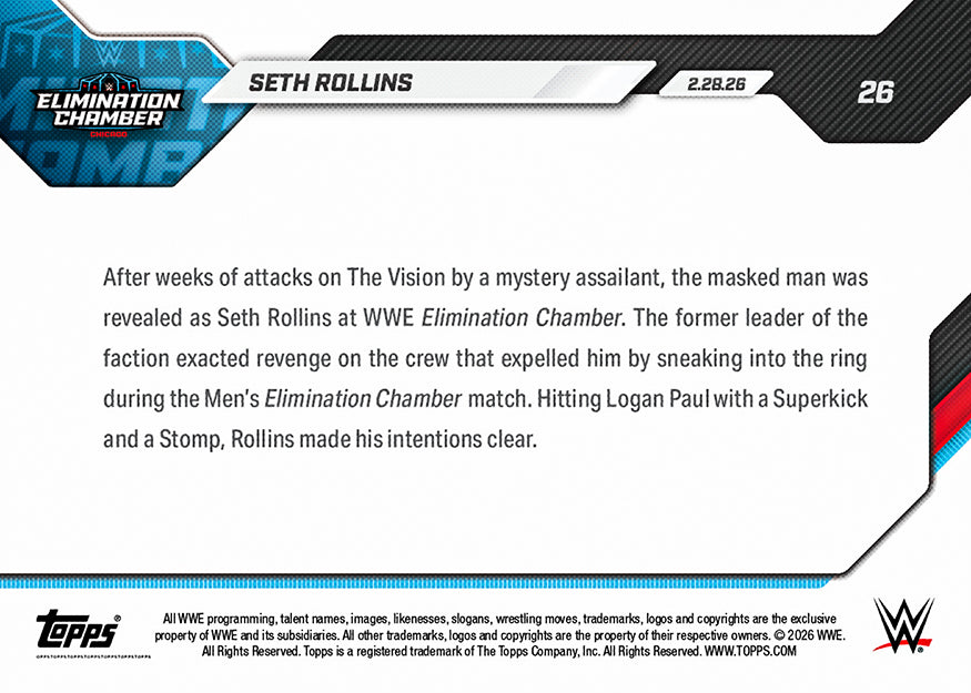 Seth Rollins - 2026 WWE Topps NOW - Card 26 - PR: 1115 - Image 2