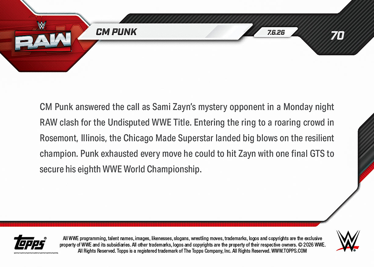CM Punk - 2026 WWE Topps NOW - Card 70 - PR: 2495 - Image 3