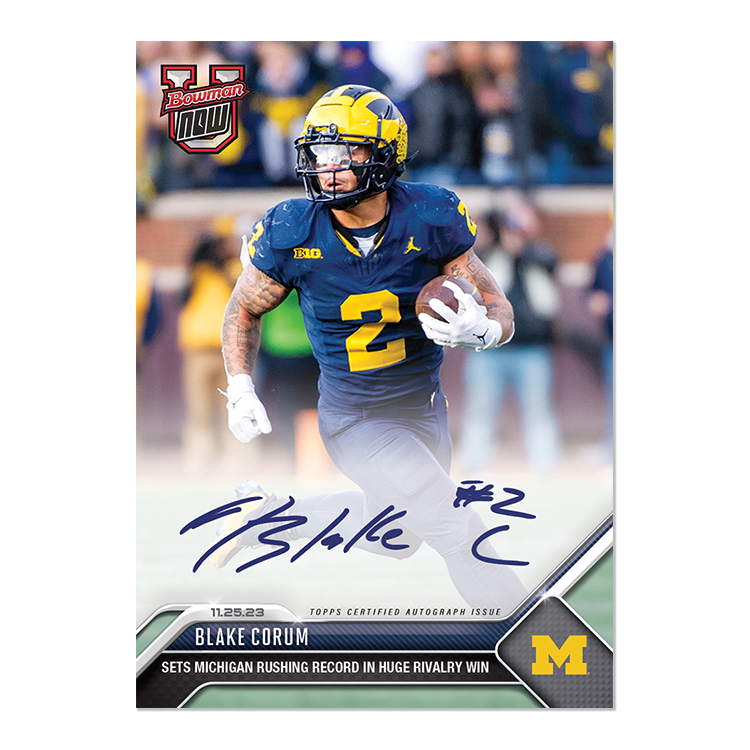 On-Card Autograph # to 99 or Lower - Blake Corum - 2023 Bowman U Now Card 31 - Image 3