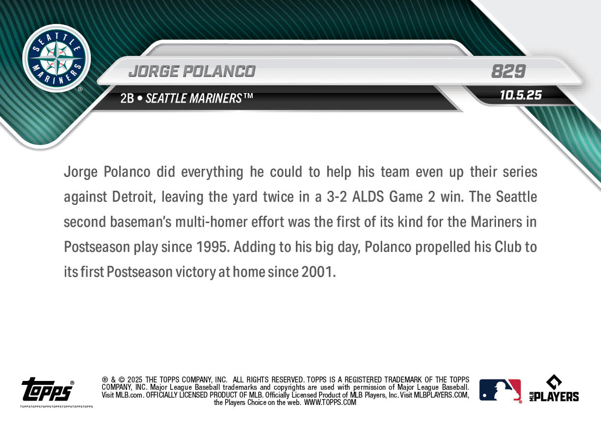 Jorge Polanco - 2025 MLB Topps NOW - Card 829 - PR: 1017 - Image 2