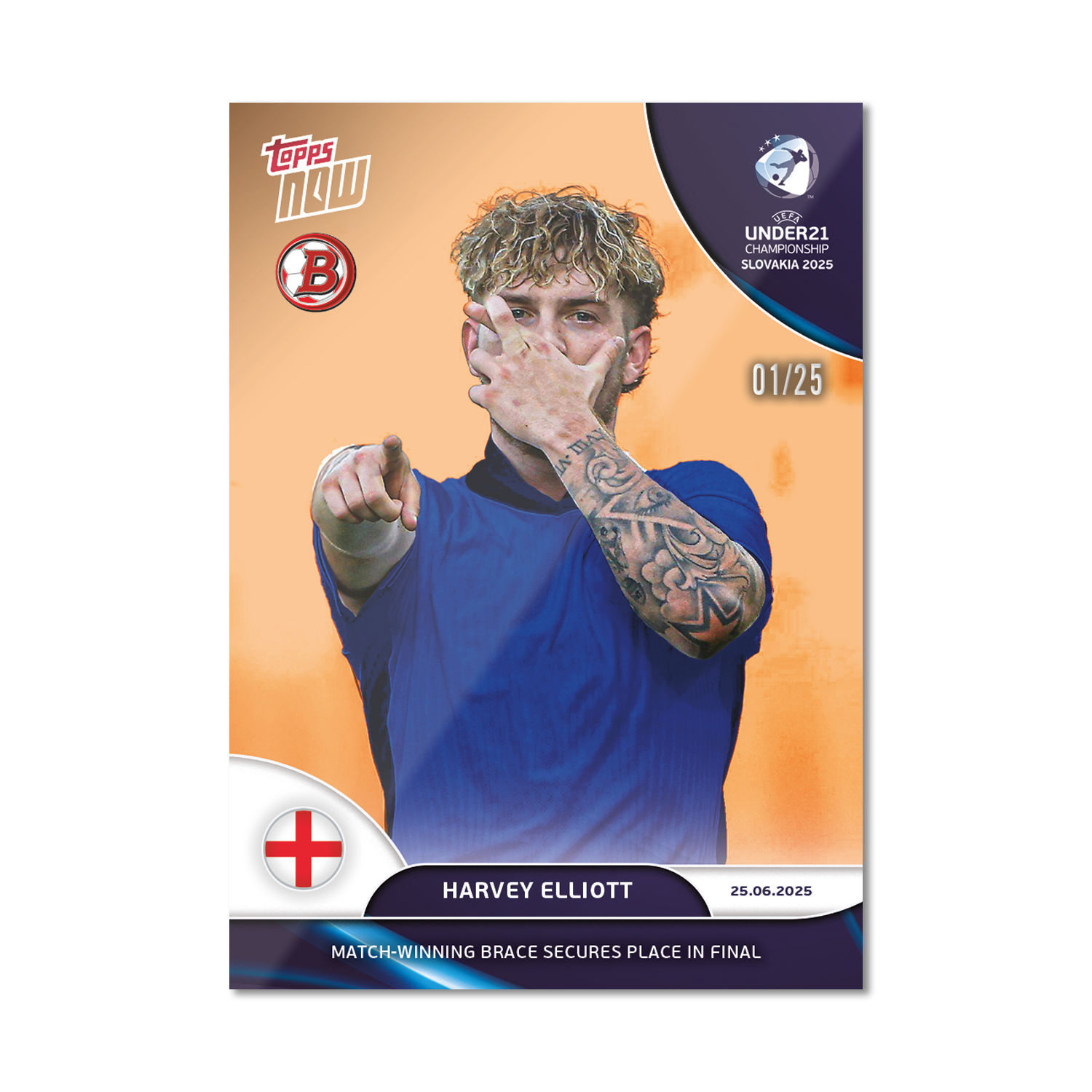 Harvey Elliott - 2025 UEFA Euro U-21 Topps NOW - Card 10 - PR: 186 - Image 5