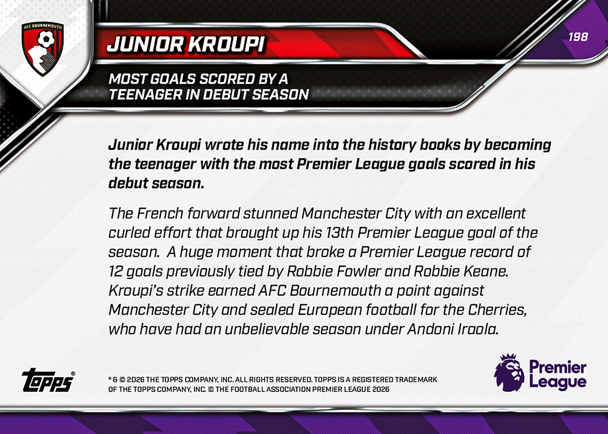 Junior Kroupi - 2025-26 Premier League Topps NOW - Card 198 - PR: 1731 - Image 7