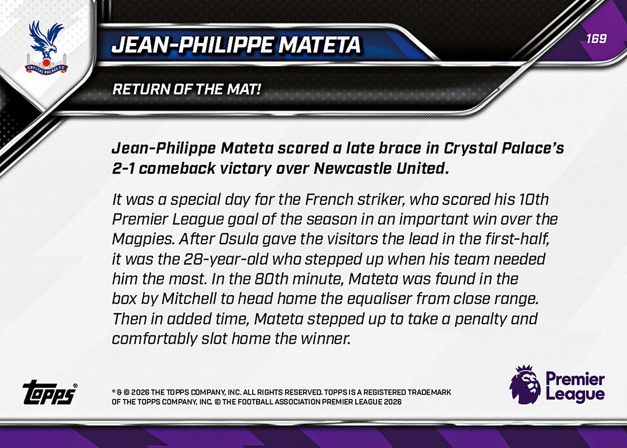 Jean-Philippe Mateta - 2025-26 Premier League Topps NOW - Card 169 - PR: 523 - Image 7