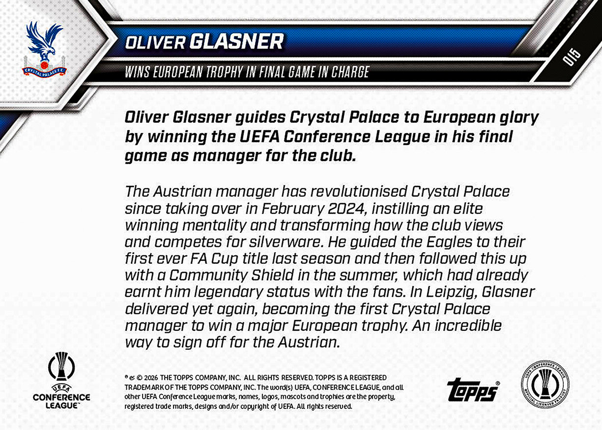 Oliver Glasner - 2025-26 UECL Topps NOW - Card 15 - PR: 348 - Image 9