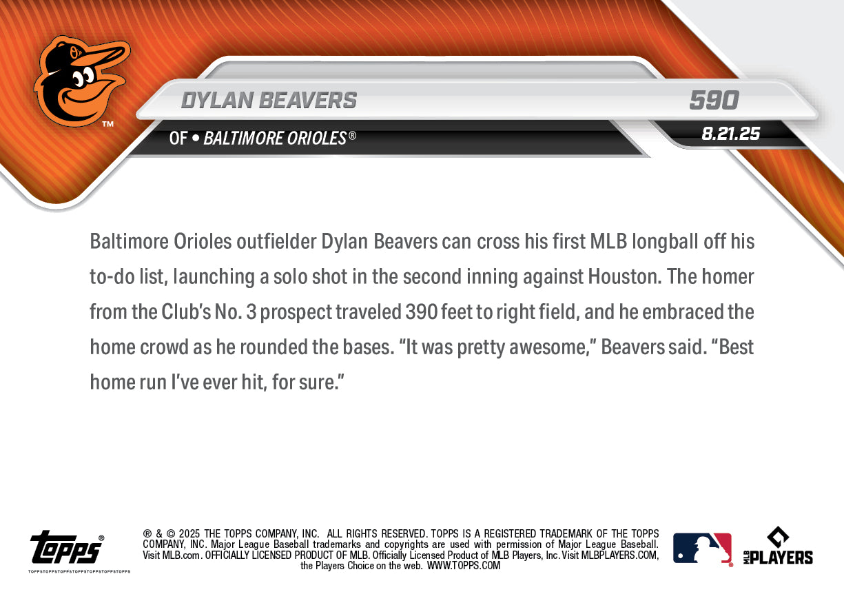Dylan Beavers - 2025 MLB Topps NOW - Card 590 - PR: 1713 - Image 2