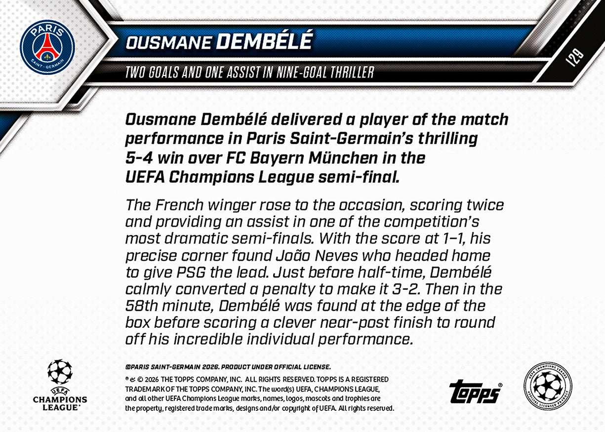 Ousmane Dembélé - 2025-26 UCL Topps NOW - Card 129 - PR: 424 - Image 7