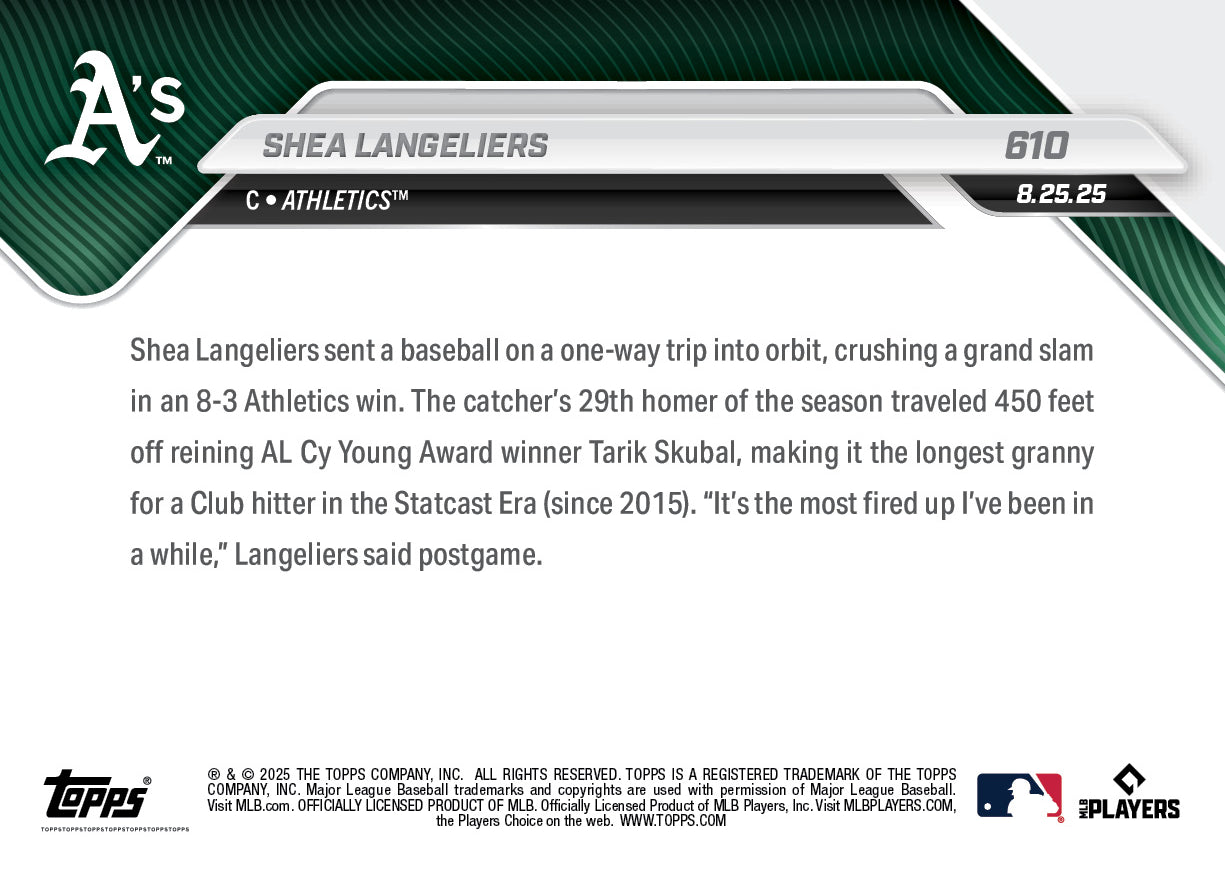 Shea Langeliers - 2025 MLB Topps NOW - Card 610 - PR: 534 - Image 2
