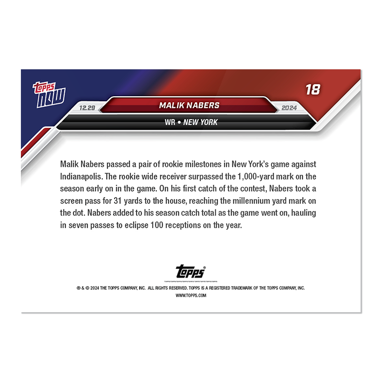 Malik Nabers - 2024 Topps NOW Football Card 18 - PR: 2190 - Image 2