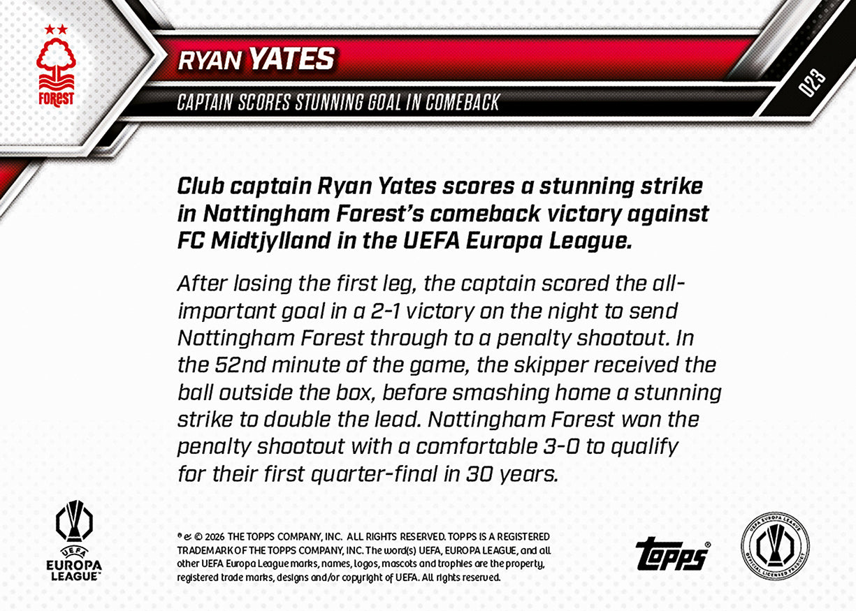 Ryan Yates - 2025-26 UEL Topps NOW - Card 23 - PR: 180 - Image 7