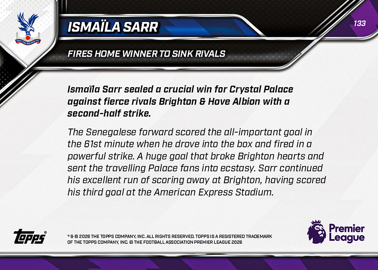 Ismaïla Sarr - 2025-26 Premier League Topps NOW - Card 133 - PR: 146 - Image 7