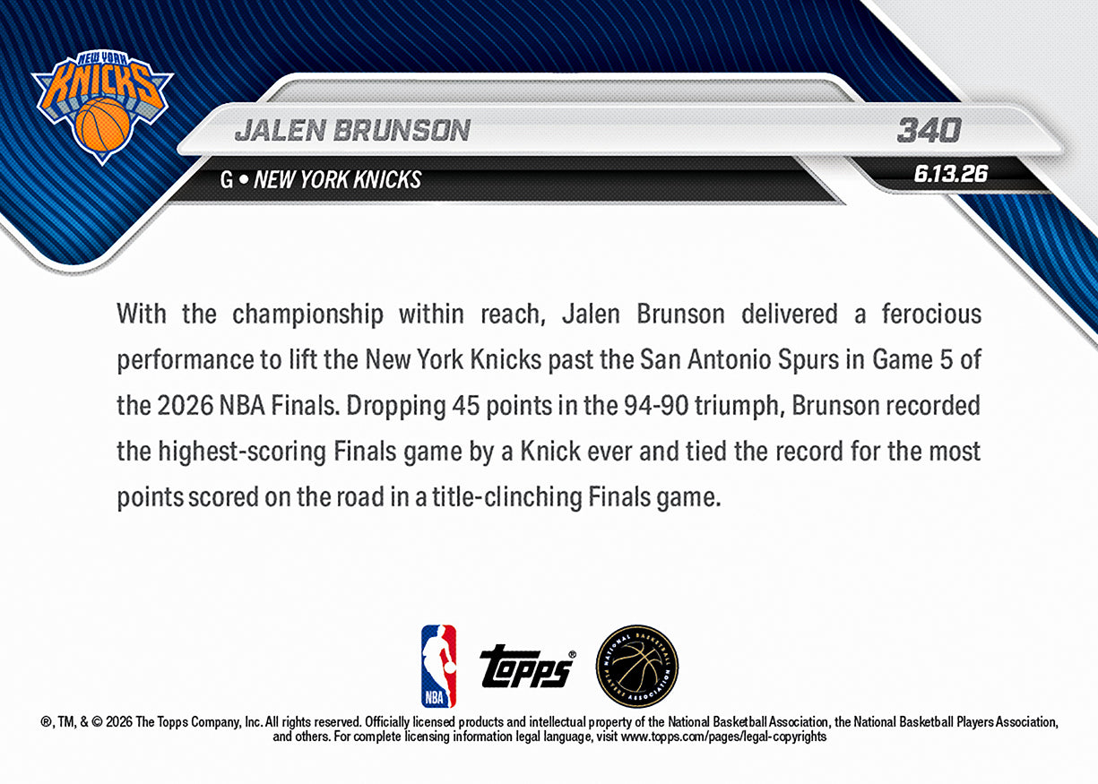 Jalen Brunson - 2025-26 NBA Topps NOW - Card 340 - PR: 21145 - Image 3