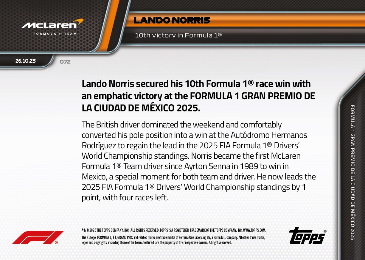 Lando Norris - 2025 Formula 1 Topps NOW - Card 72 - PR: 4039 - Image 8