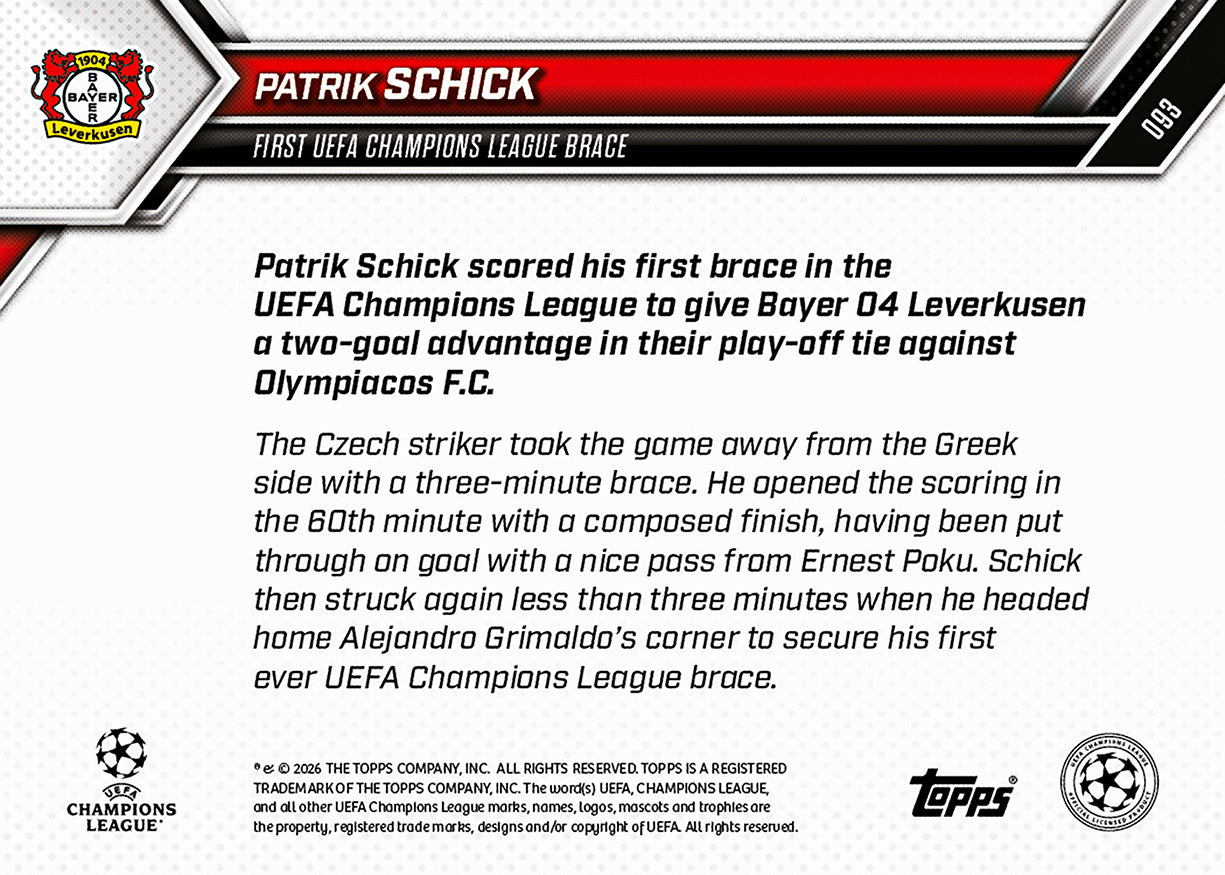 Patrik Schick - 2025-26 UCL Topps NOW - Card 93 - PR: 130 - Image 7