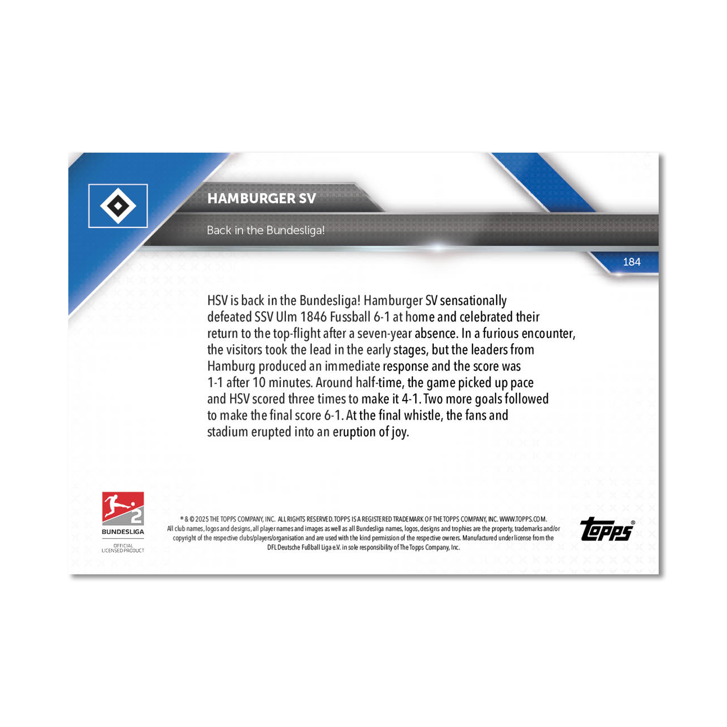 Hamburger SV - 2024-25 Bundesliga Topps NOW - Card 184 - PR: 1334 - Image 7