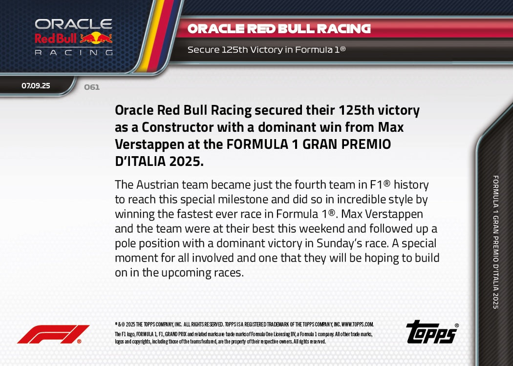 Oracle Red Bull Racing - 2025 Formula 1 Topps NOW - Card 61 - PR: 1144 - Image 7