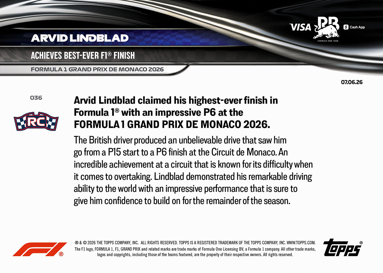 Arvid Lindblad - 2026 Formula 1 Topps NOW - Card 36 - PR: 1949 - Image 7