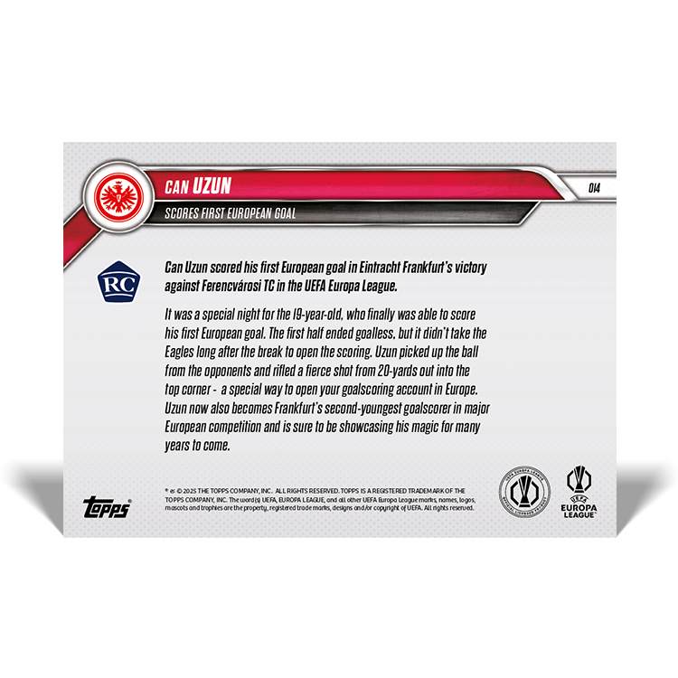 Can Uzun - Scores first European goal - 24/25 UEL Topps NOW Card 14 - PR: 483 - Image 5