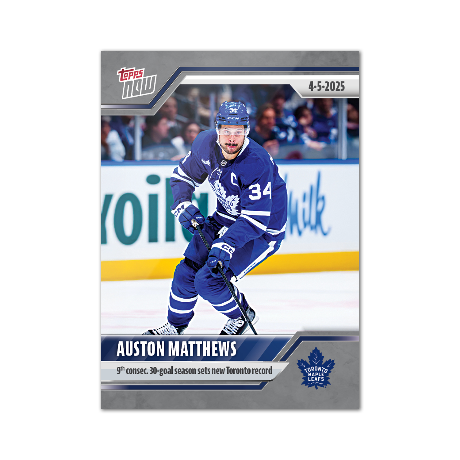 Auston Matthews - 2024-25 NHL Topps NOW - Sticker # 153 Pack - PR: 130
