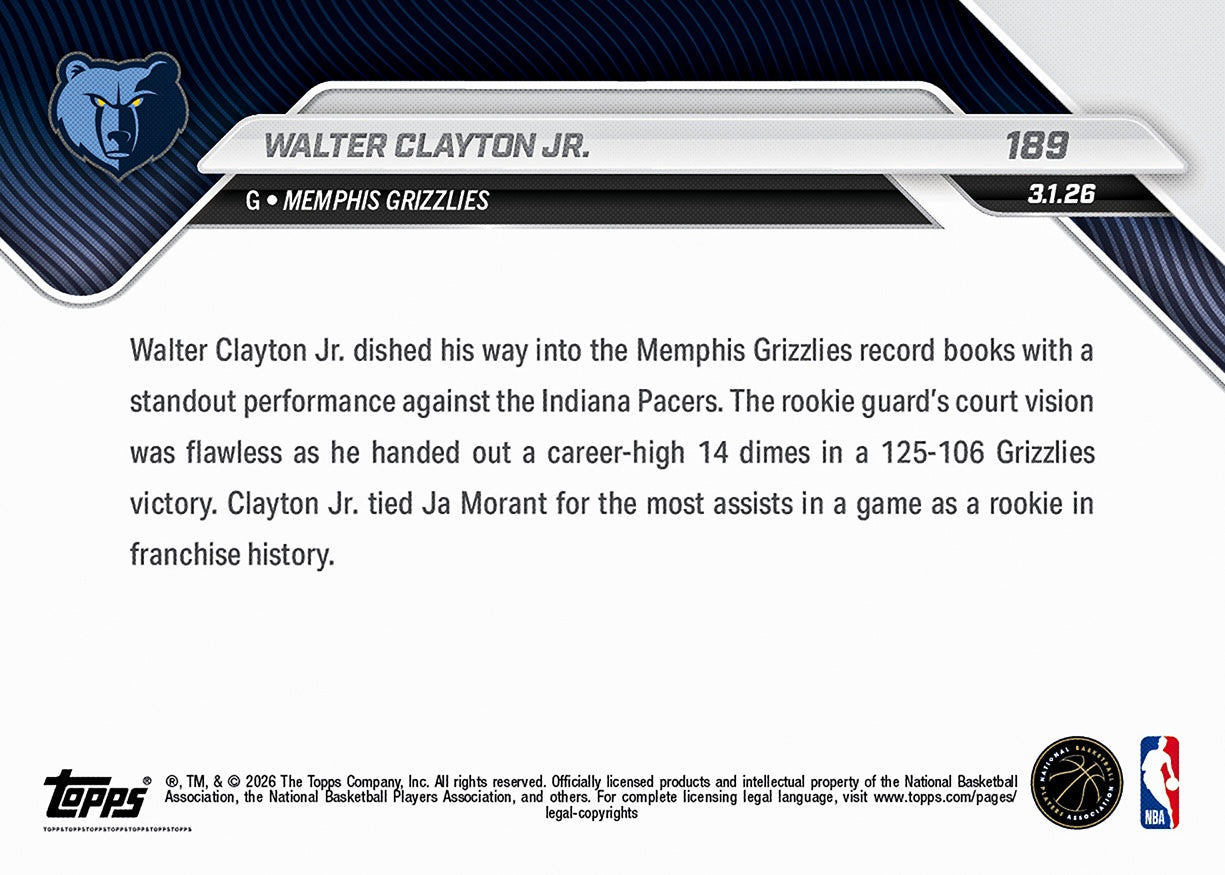 Walter Clayton Jr. - 2025-26 NBA Topps NOW - Card 189 - PR: 599 - Image 2
