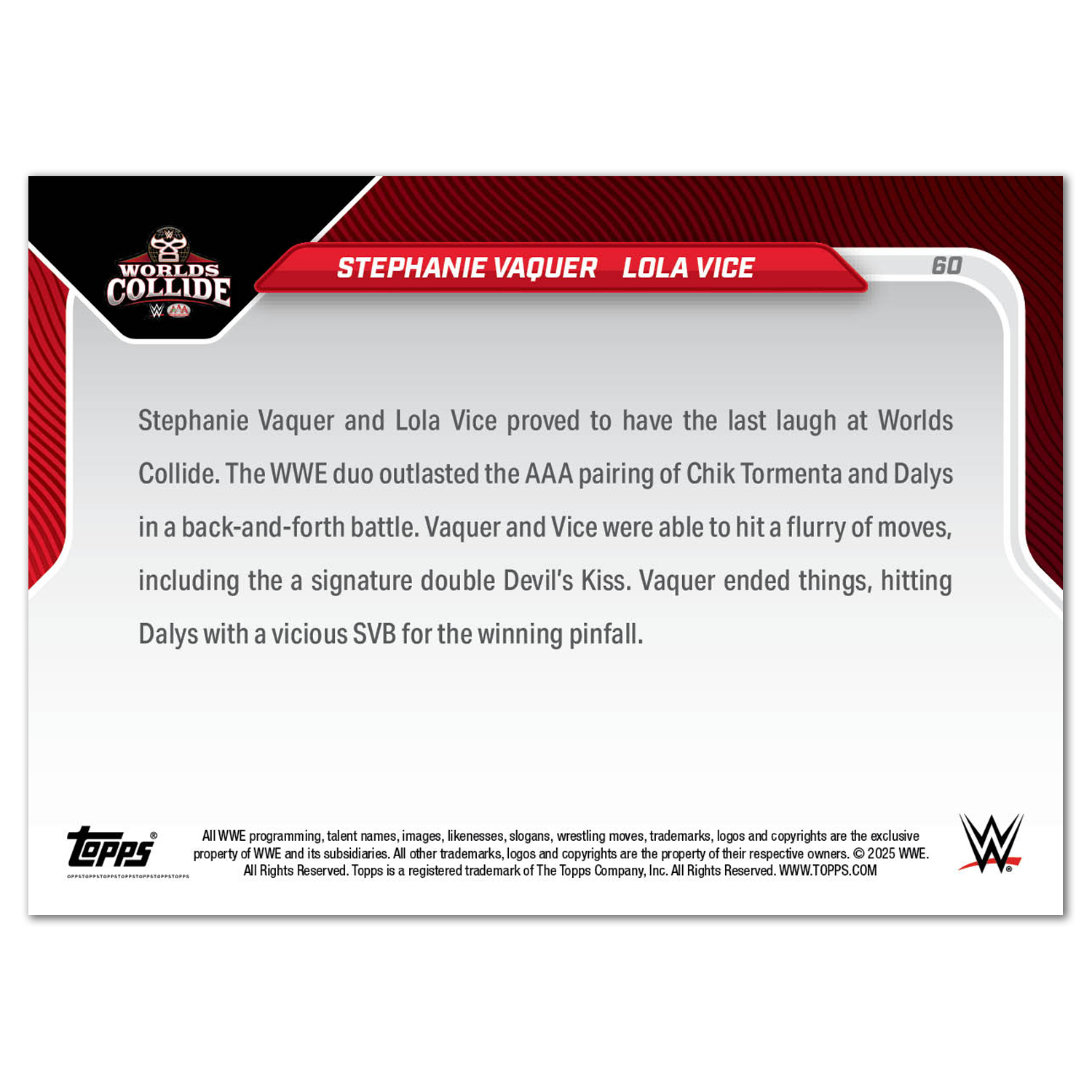 Alternative view of Stephanie Vaquer/Lola Vice - 2025 WWE Topps NOW - Card 60 - PR: 4672