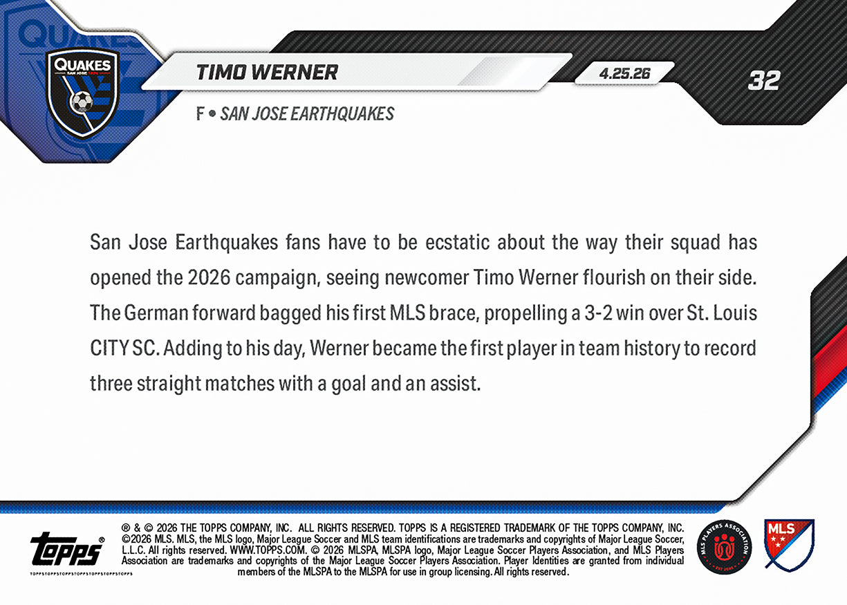 Timo Werner - 2026 MLS Topps NOW - Card 32 - PR: 221 - Image 2